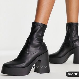 Asos Elsie high heeled sock boot in black PU